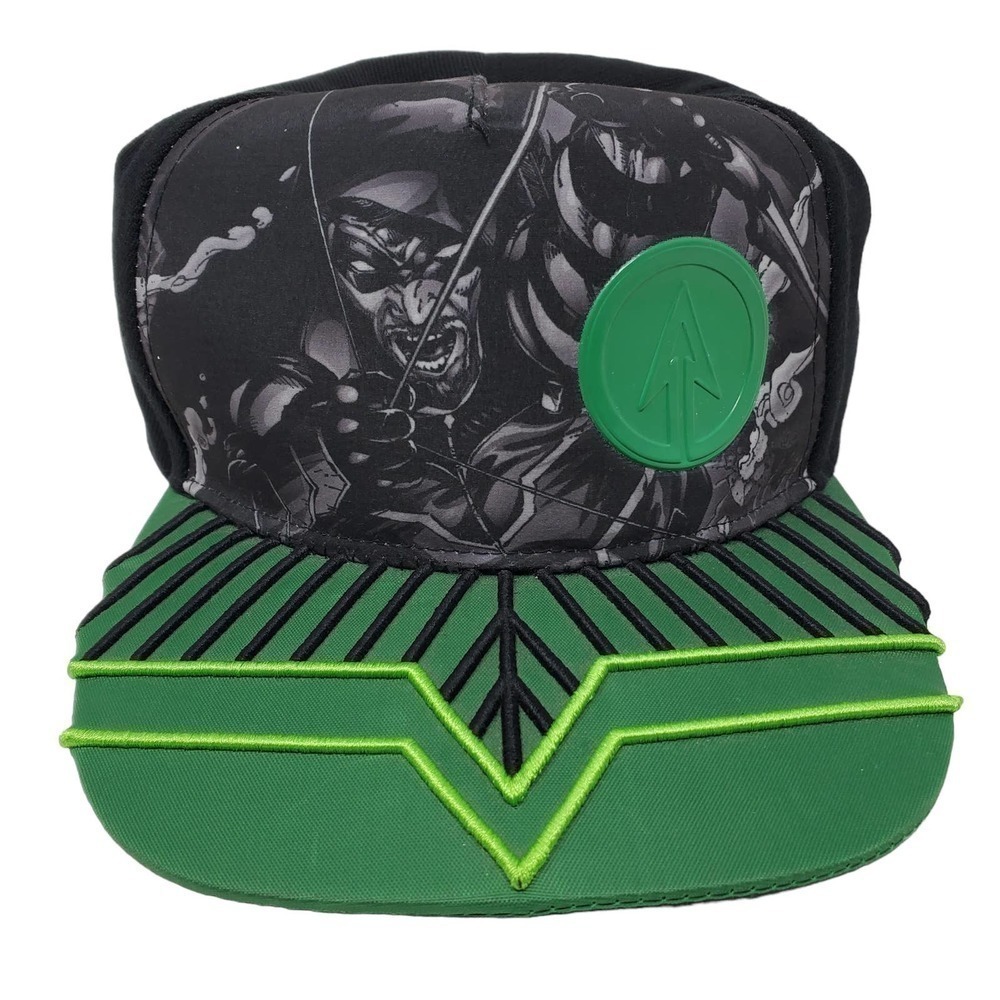 DC Comics Original Men Black Green Arrow Adjustable Snapback Cap Hat One Size